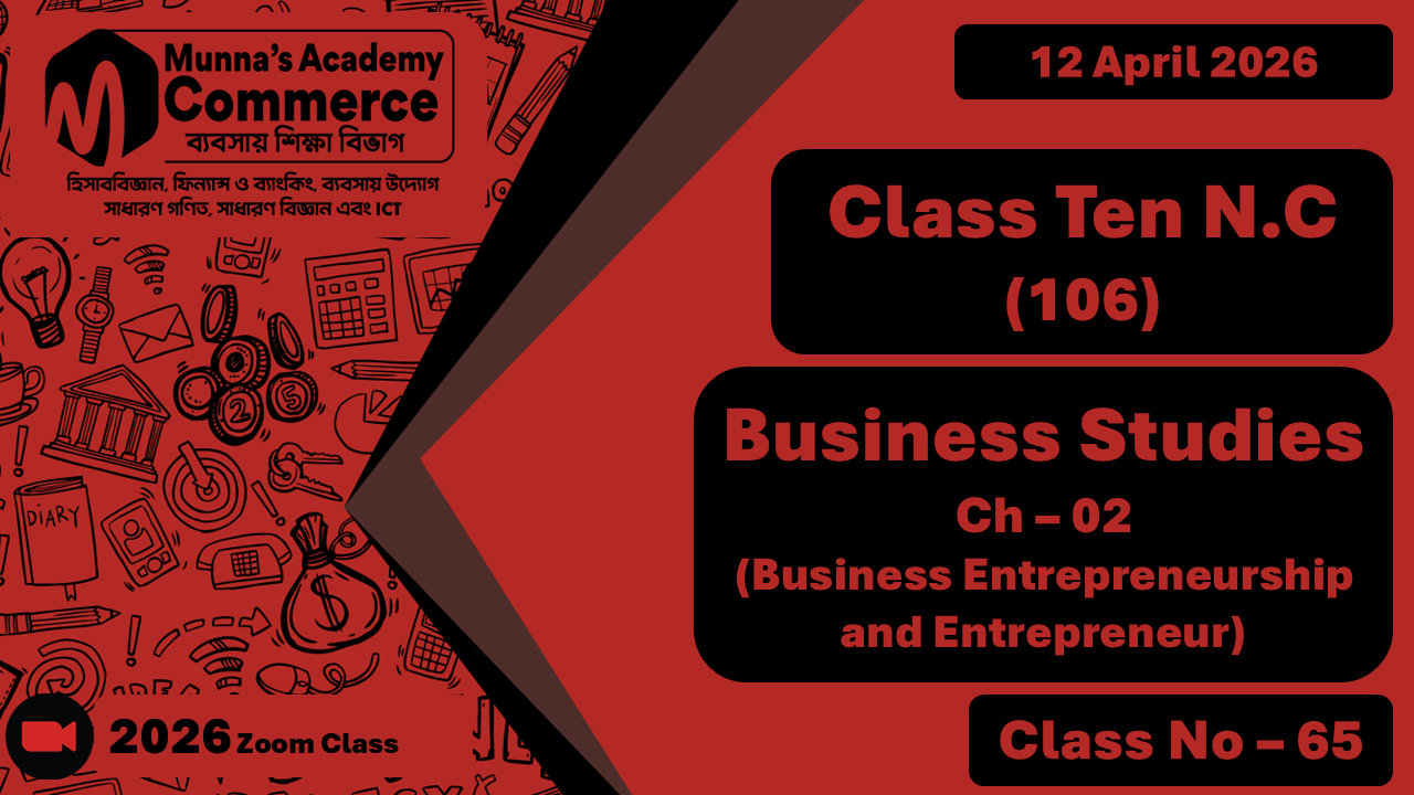 Class Ten - Commerce (N.C - 106) [Class No- 65] Business Studies, Ch - 2 (Business Entrepreneurship and Entrepreneur)